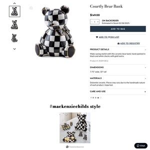 Mackenzie-Childs Courtney Check bear piggy bank.   Brand new.